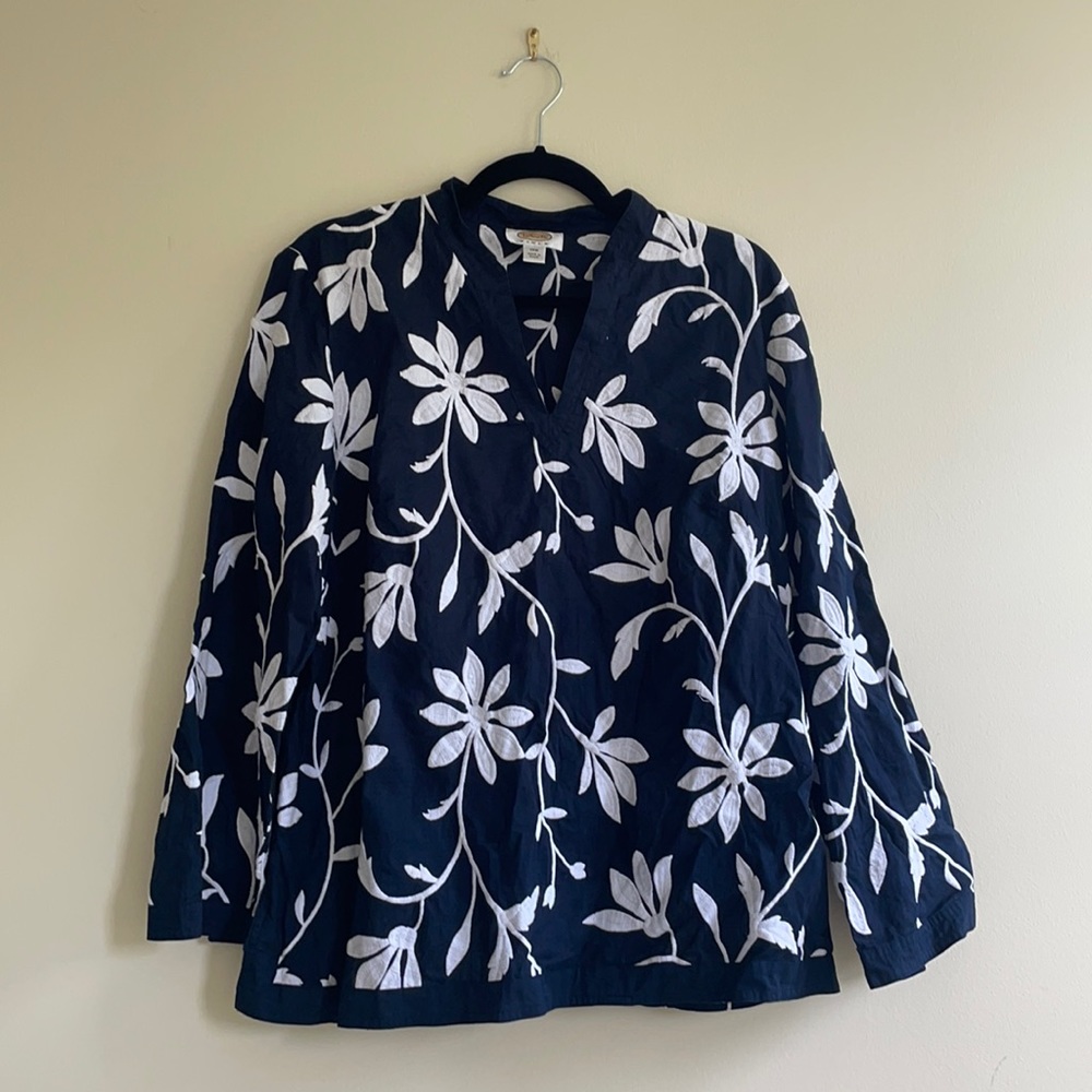 Talbots Navy Tunic with White Floral Appliqué